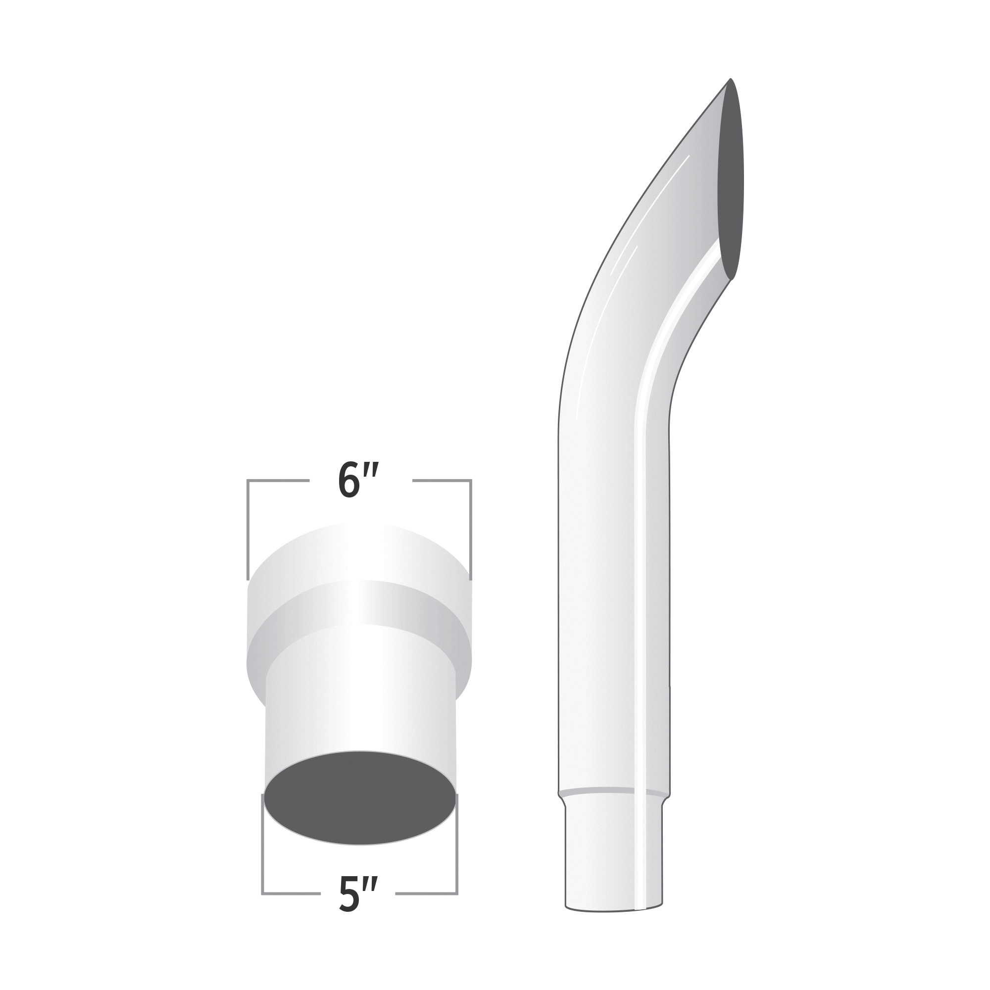 Trux Accessories 6in.-5in. Dia. x 48in.L Bullhorn Truck Exhaust Stack, Chrome, Model# TSK65-BO48